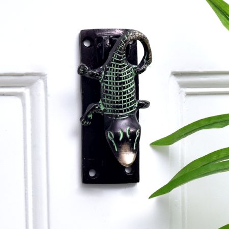 Green Brass Crocodile Door Knocker